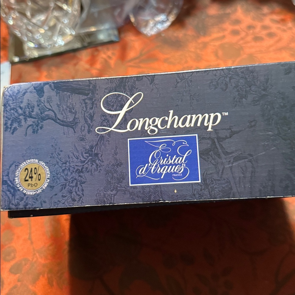 Longchamp 24% Lead Crystal 25th Anniversary Blue Crystal Wine Glass Set - Picture 10 of 11